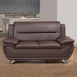 Dexter 152Cm Wide Contemporary Brown Bonded Leather 2 Seat Sofa With Chrome Legs