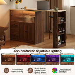 Btm Kitchen Island With Swivel Extension Table Wine Cabinet Led Lights Glass Door Drawer Storage L Shaped Bar Table - thumbnail 8