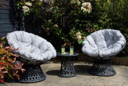 Sh&g Rattan Swivel Chairs & Table Set - 360 Papasan Moon Chairs And Table - Grey Rattan With Grey Cushions - Indoor & Outdoor - thumbnail 6