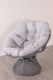 Sh&g Rattan Swivel Chairs & Table Set - 360 Papasan Moon Chairs And Table - Grey Rattan With Grey Cushions - Indoor & Outdoor - thumbnail 2