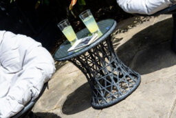Sh&g Rattan Swivel Chairs & Table Set - 360 Papasan Moon Chairs And Table - Grey Rattan With Grey Cushions - Indoor & Outdoor - thumbnail 3