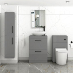 Royal Bathrooms Turin 600mm Freestanding Bathroom Vanity Unit With Sink 2 Drawer Indigo Grey Gloss & Nova Countertop Basin - thumbnail 3
