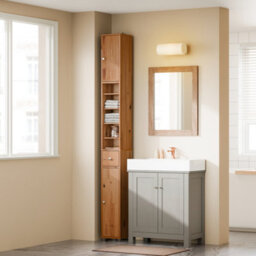 Sobuy Bzr34-Ii-Sh,tall Bathroom Storage Cabinet - Slim Bathroom Unit,compact Bathroom Furniture, Wood Veneer,w20Xd20Xh180 - thumbnail 5