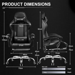 Gtplayer Gaming Chair, Massage Computer Chairs With Footrest For Adults, Ergonomic High Back Height Adjustable Chair, Black - thumbnail 2