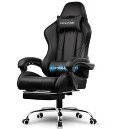 Gtplayer Gaming Chair, Massage Computer Chairs With Footrest For Adults, Ergonomic High Back Height Adjustable Chair, Black - thumbnail 1