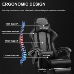 Gtplayer Gaming Chair, Massage Computer Chairs With Footrest For Adults, Ergonomic High Back Height Adjustable Chair, Black - thumbnail 4