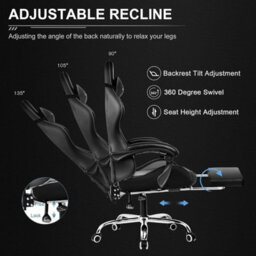 Gtplayer Gaming Chair, Massage Computer Chairs With Footrest For Adults, Ergonomic High Back Height Adjustable Chair, Black - thumbnail 6