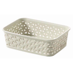 Curver A6 Cream Rattan Effect Storage Basket Tray Small Desk Tidy Office - thumbnail 1