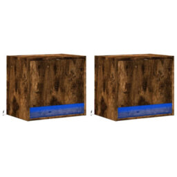 Berkfield Wall-Mounted Bedside Cabinets With Led Lights 2 Pcs Smoked Oak - thumbnail 3