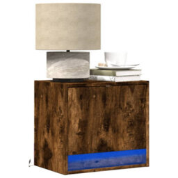 Berkfield Wall-Mounted Bedside Cabinets With Led Lights 2 Pcs Smoked Oak - thumbnail 1