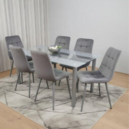 Kosy Koala Dining Table And 6 Chairs Modern Grey Glass Table With 6 Grey Chairs Dining Room Furniture