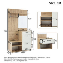 Abrihome 7-In-1 Entryway Hall Tree: Coat Rack, Mirror, Shelf, Shoe Bench, Storage Drawer & Cabinet, 100X38.5X190Cm. Perfect For Hallway - thumbnail 4