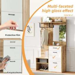 Abrihome 7-In-1 Entryway Hall Tree: Coat Rack, Mirror, Shelf, Shoe Bench, Storage Drawer & Cabinet, 100X38.5X190Cm. Perfect For Hallway - thumbnail 6
