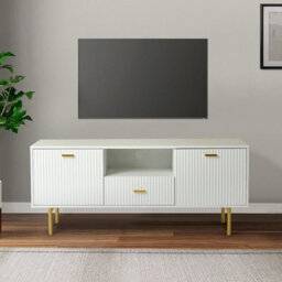 Kosy Koala White Tv Cabinet With Gold Metal Legs And Handles, Stylish Media Console With Spacious Storage - thumbnail 2