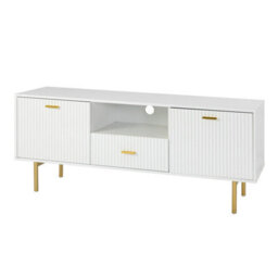 Kosy Koala White Tv Cabinet With Gold Metal Legs And Handles, Stylish Media Console With Spacious Storage - thumbnail 1