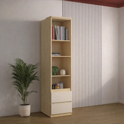 Arte Terra 83 Storage Cabinet 45Cm Oak Lindberg & Beige, Slim Bedroom Cabinet With 3 Shelves & 2 Drawers - image 1