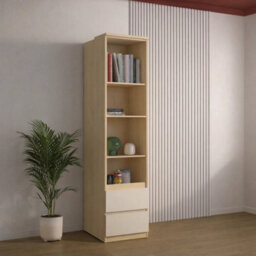 Arte Terra 83 Storage Cabinet 45Cm Oak Lindberg & Beige, Slim Bedroom Cabinet With 3 Shelves & 2 Drawers - thumbnail 1