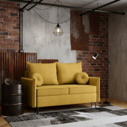 Leon Small Mdf Sofa Bed With Dl Fold Out Bonell Springs Metal Legs Storage Living Room 145X94X101Cm Yellow