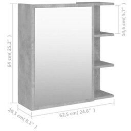 Vidaxl Bathroom Mirror Cabinet Concrete Grey 62.5X20.5X64 Cm Engineered Wood Mirror Cabinets - thumbnail 3