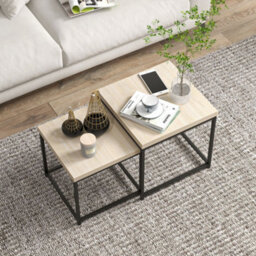 Homcom Coffee Table Set Of 2, Nest Of Tables With 3.5Cm Thick Tabletop, Oak - thumbnail 8