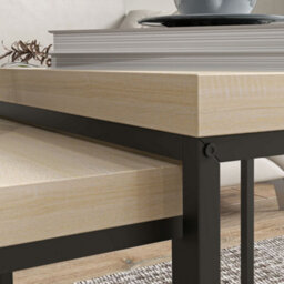 Homcom Coffee Table Set Of 2, Nest Of Tables With 3.5Cm Thick Tabletop, Oak - thumbnail 9