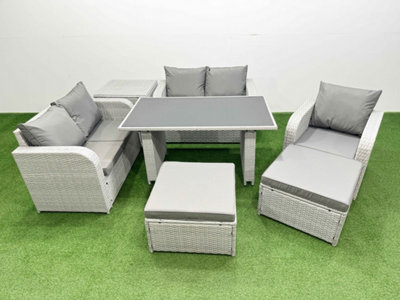 Fimous Rattan Sofa Outdoor Furniture With Dining Table,side Table,love Sofa,2 Big Stools Patio Furniture Light Grey 7 Seater - image 1