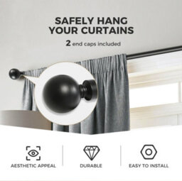 Marlow Black Steel Curtain Rod Set Extendable Adjustable With Quiet Operation - thumbnail 5
