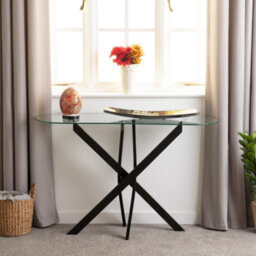Seconique Sheldon Console Table  Clear Glass Top With Stylish Black Wavy Legs