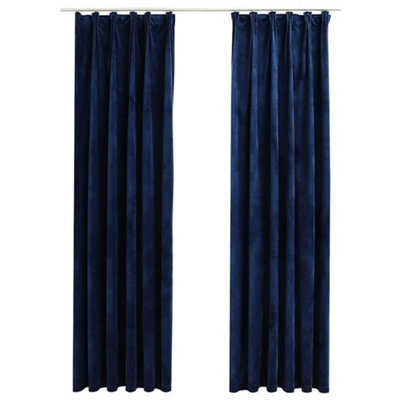Berkfield Elegant Blackout Curtains 2 Pcs With Hooks Velvet Dark Blue 140X245 Cm