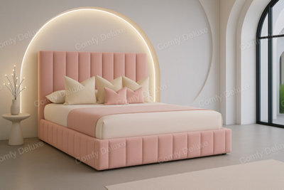 Comfy Deluxe Pink Astra Plush 3Ft Single Bed Frame With 54Inch Headboard Solid Base