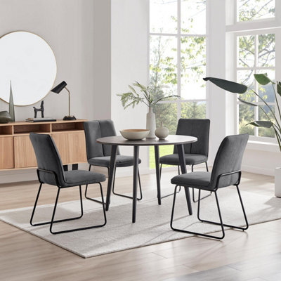 Furniturebox Uk Koko Walnut Effect Round Dining Table & 4 Dark Grey Halle Chairs - image 1