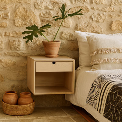 Wyld Haus Italy White Oak 1-Drawer Wall-Mounted Bedside Table - image 1
