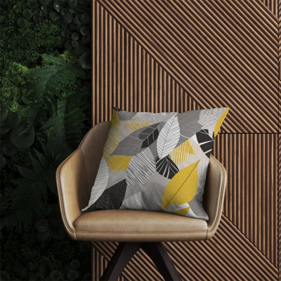 Warren Reed Designer Grey Yellow Autumn Leaves Outdoor Cushion 60Cm X 60Cm