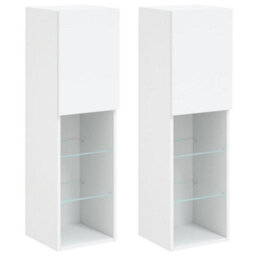 Walplus Tv Cabinets With Led Lights 2 Pcs White 30.5X30X102 Cm - thumbnail 2