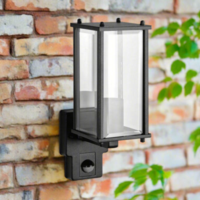 CGC Lighting Cgc Marin Black Outdoor Wall Lantern Clear Bevelled Glass Diffuser With Pir Motion Sensor Ip44 - image 1