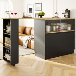 Btm Black 360 Swivelling Dining Bar Sideboard With Shelves And Glass Multifunctional For Kitchen Restaurant