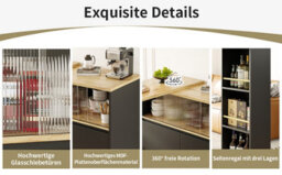 Btm Black 360 Swivelling Dining Bar Sideboard With Shelves And Glass Multifunctional For Kitchen Restaurant - thumbnail 6