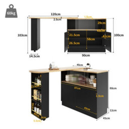 Btm Black 360 Swivelling Dining Bar Sideboard With Shelves And Glass Multifunctional For Kitchen Restaurant - thumbnail 5