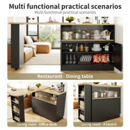 Btm Black 360 Swivelling Dining Bar Sideboard With Shelves And Glass Multifunctional For Kitchen Restaurant - thumbnail 7