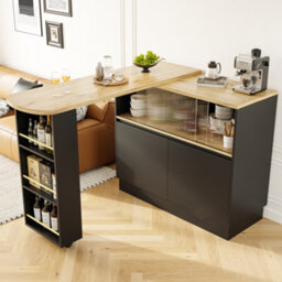 Btm Black 360 Swivelling Dining Bar Sideboard With Shelves And Glass Multifunctional For Kitchen Restaurant - thumbnail 4