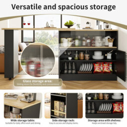 Btm Black 360 Swivelling Dining Bar Sideboard With Shelves And Glass Multifunctional For Kitchen Restaurant - thumbnail 9