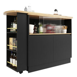 Btm Black 360 Swivelling Dining Bar Sideboard With Shelves And Glass Multifunctional For Kitchen Restaurant - thumbnail 8
