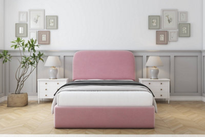 "Sloomy Belvoir Pink Plush Bed Frame With Mattress With 45"" Upholstered Headboard 4' Small Double" - image 1