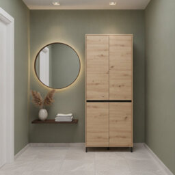 Amos Mann Furniture Flannan Oak Effect 4 Door 40 Pair Tall Large Shoe Cabinet Cupboard - thumbnail 1