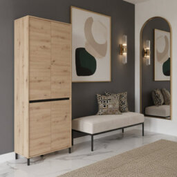 Amos Mann Furniture Flannan Oak Effect 4 Door 40 Pair Tall Large Shoe Cabinet Cupboard - thumbnail 7