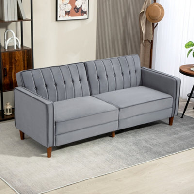 Homcom Convertible Sofa Futon Velvet-Touch Tufted Couch Sofa Bed Dark Grey - image 1