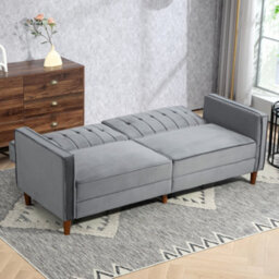 Homcom Convertible Sofa Futon Velvet-Touch Tufted Couch Sofa Bed Dark Grey - thumbnail 7