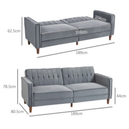 Homcom Convertible Sofa Futon Velvet-Touch Tufted Couch Sofa Bed Dark Grey - thumbnail 3