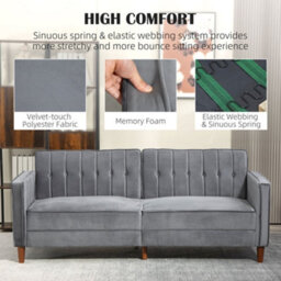 Homcom Convertible Sofa Futon Velvet-Touch Tufted Couch Sofa Bed Dark Grey - thumbnail 6