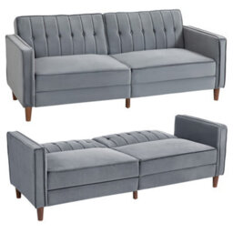 Homcom Convertible Sofa Futon Velvet-Touch Tufted Couch Sofa Bed Dark Grey - thumbnail 2